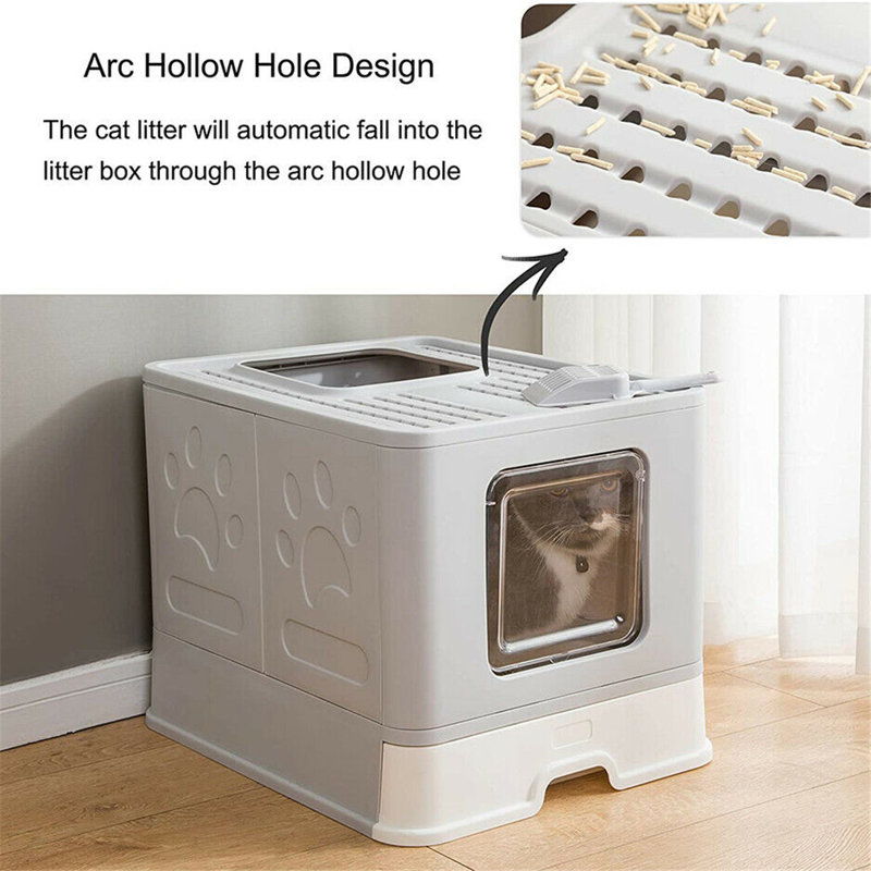 Tucker Murphy Pet Foldable Plastic Cat Litter Box Top Entry Type Anti Splashing With Lid Scoop Reviews Wayfair